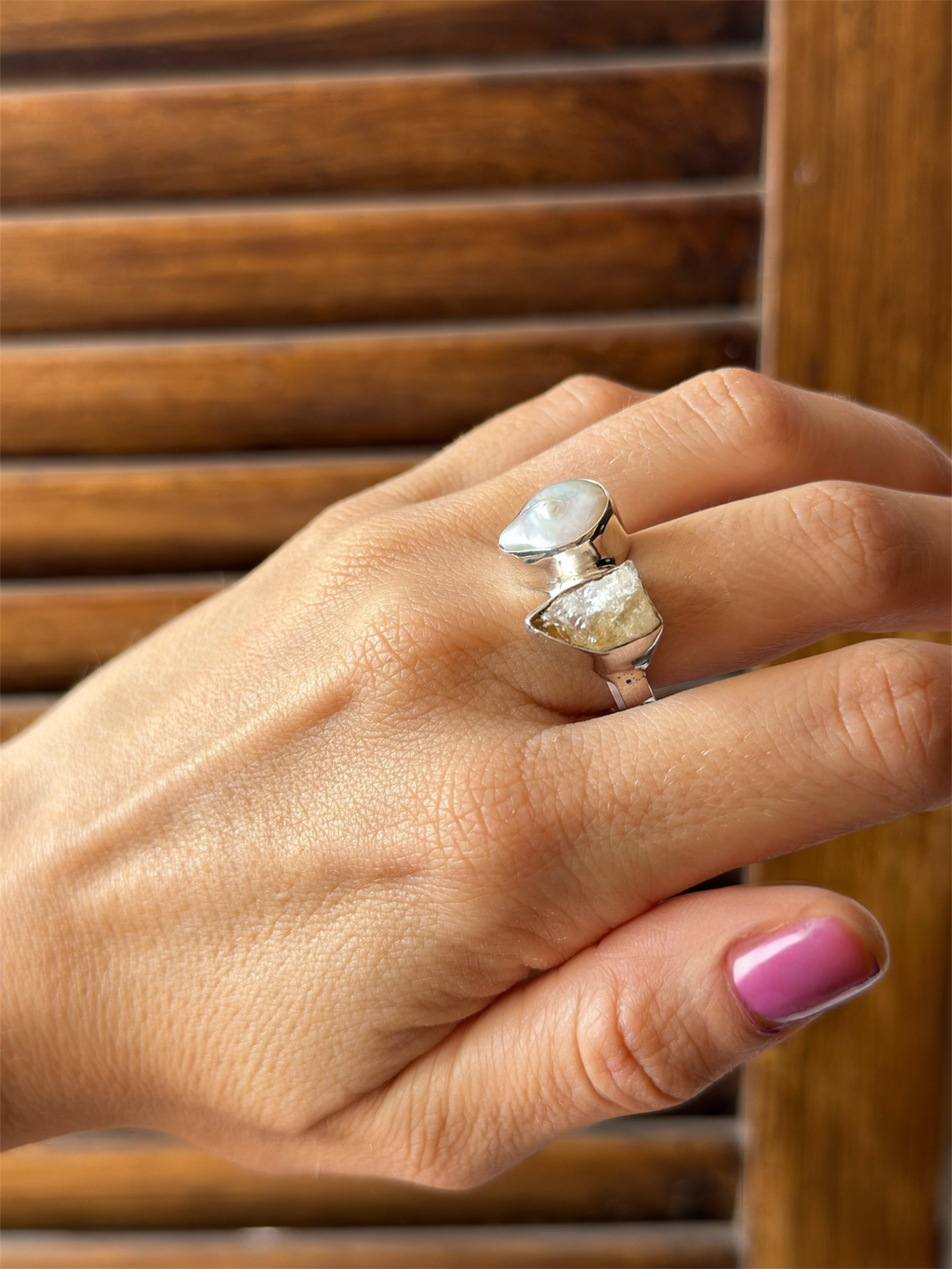 Anillo Citrino & Perla