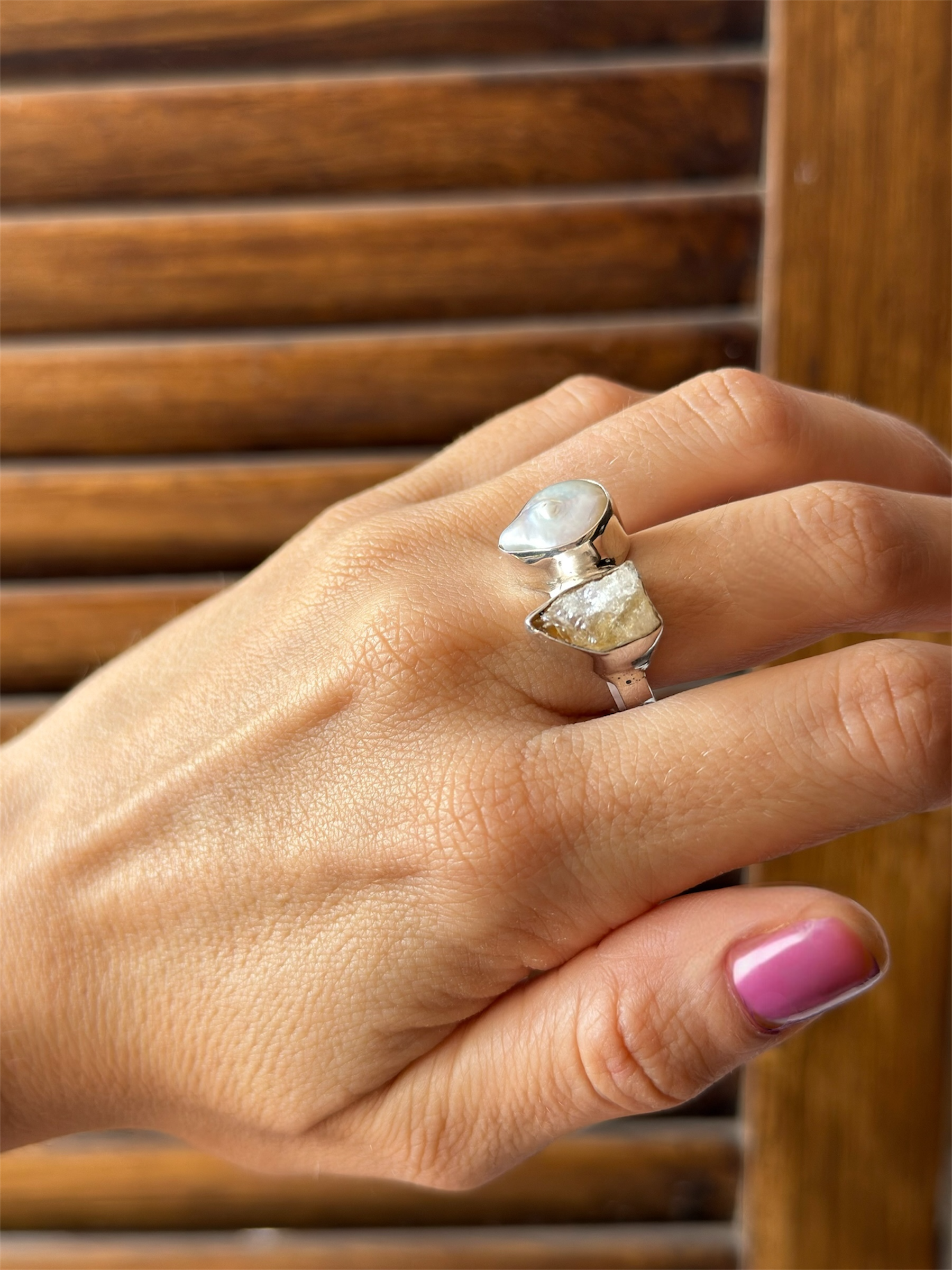 Anillo Citrino & Perla